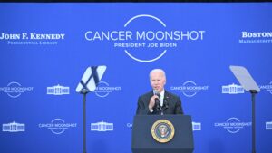 President Biden at podium announcing Cancer Moonshot